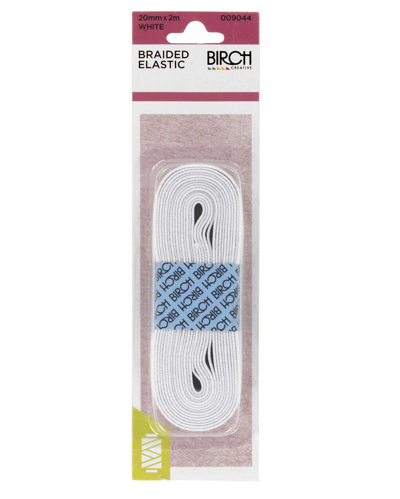 Birch ELASTIC - BRAIDED - White - 20mm x 2 metres