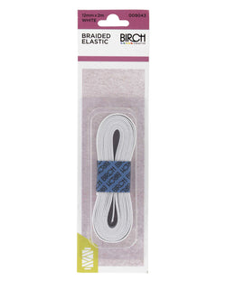 Birch ELASTIC - BRAIDED - White - 12mm x 2 metres