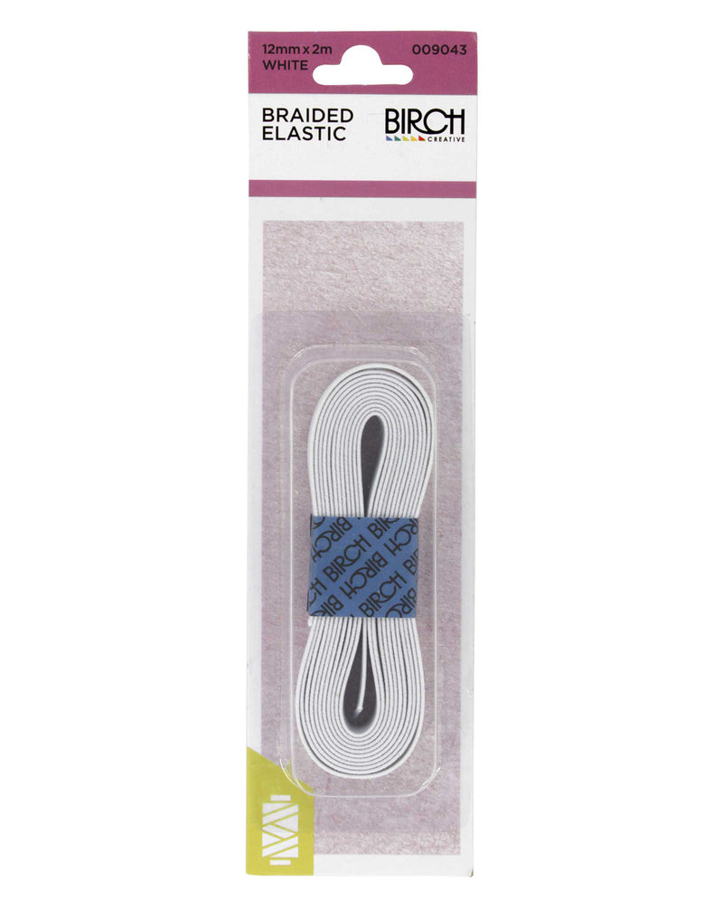 Birch ELASTIC - BRAIDED - White - 12mm x 2 metres