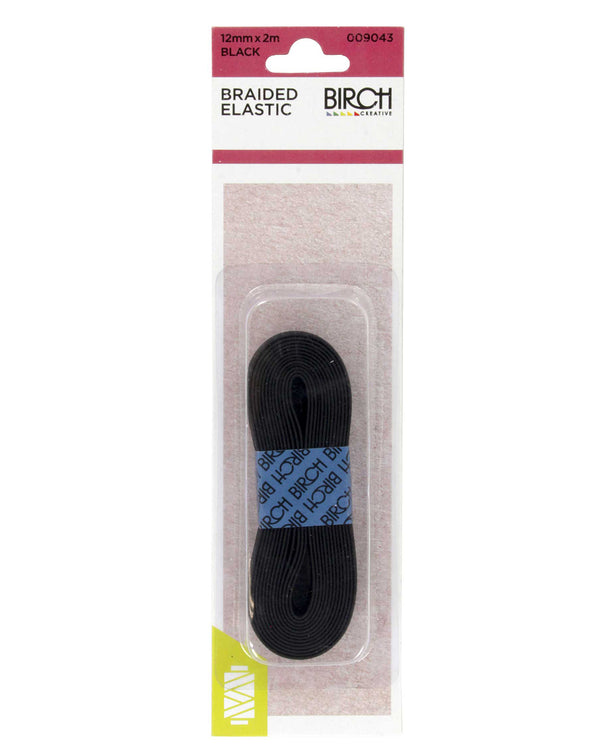 Birch ELASTIC - BRAIDED - Black - 12mm x 2 metres