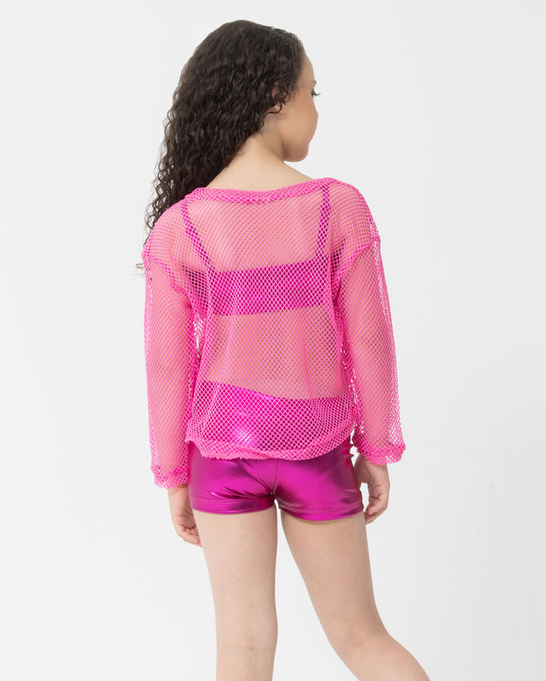 Studio 7, LONG SLEEVE FISHNET CROP, Hot Pink, Childs, CHCT17