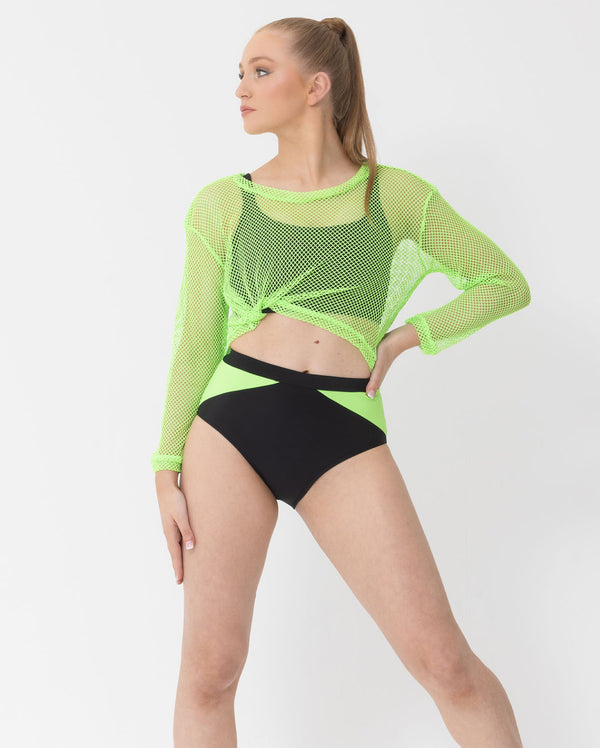 Studio 7, LONG SLEEVE FISHNET CROP, Neon Green, Adults, ADCT17
