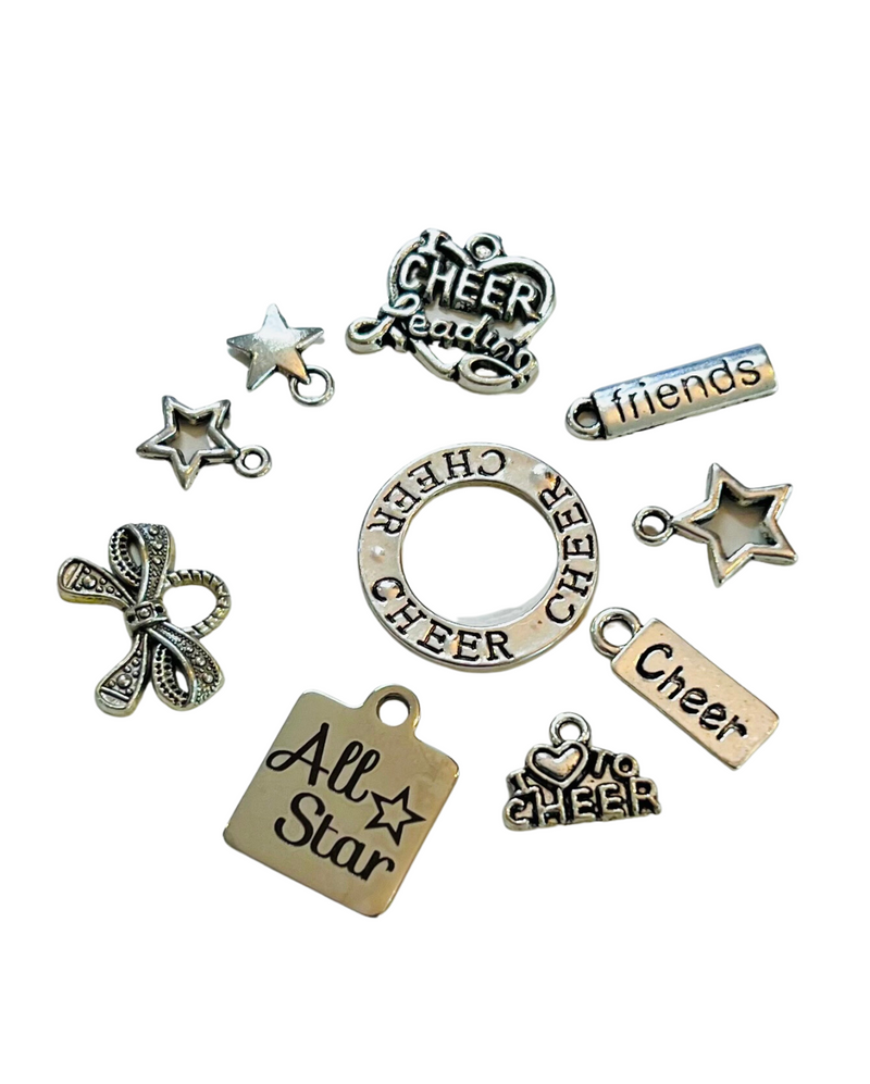 CLEARANCE, Charms - Assorted CHEER - Silver (10 Pack)