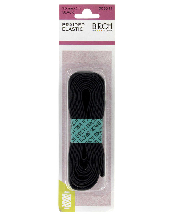 Birch ELASTIC - BRAIDED - Black - 20mm x 2 metres