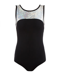 CLEARANCE, Energetiks 'Shattered Glass' Boat Neck Leotard, Childs, SILVER, GCL100