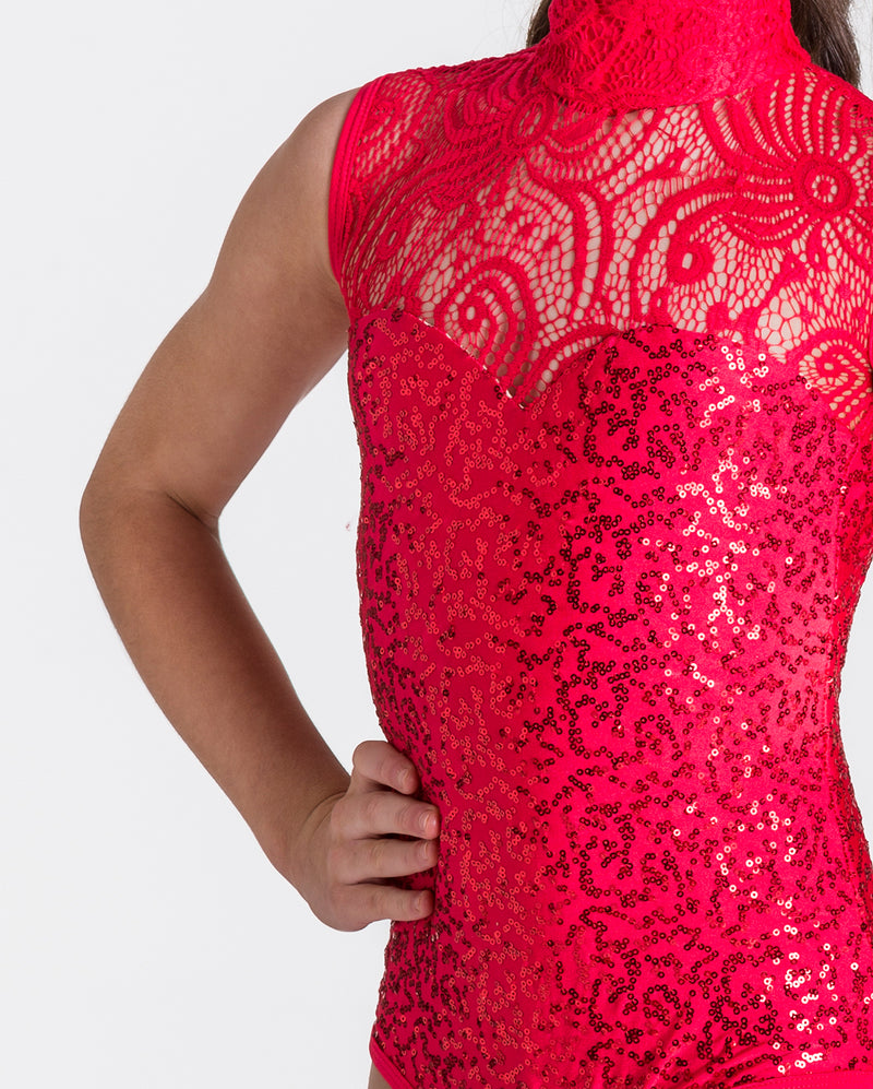 Studio 7, Deco Lace Leotard, Childs, RED, CHL03