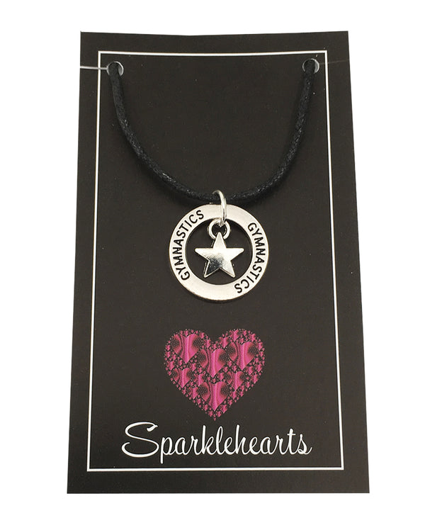 CLEARANCE, Black Cord Necklace with Charms - Gymnastics