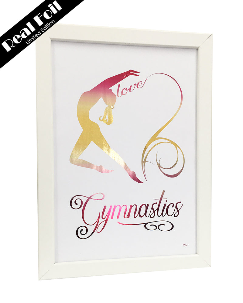Framed Real Foil Print, 'Love Gymnastics', Pink/Gold Ombre, A4 or A5