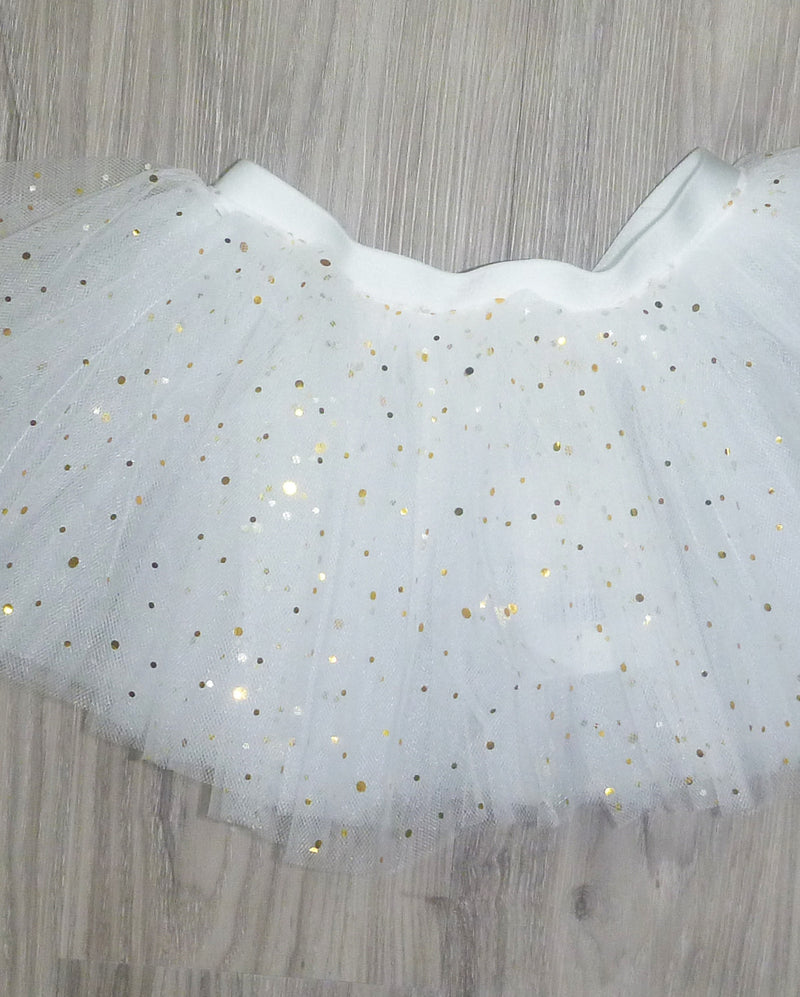 Studio 7 Illusion, Tutu Skirt, White / Metallic Gold Sparkles, CHTS02