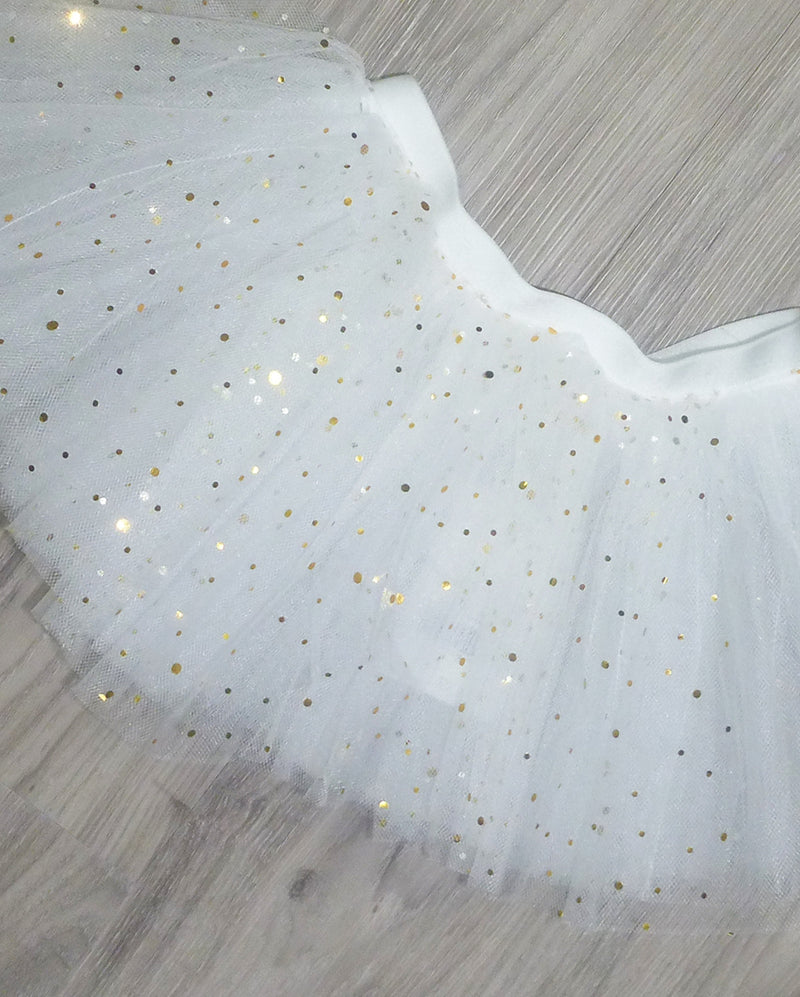 Studio 7 Illusion, Tutu Skirt, White / Metallic Gold Sparkles, CHTS02