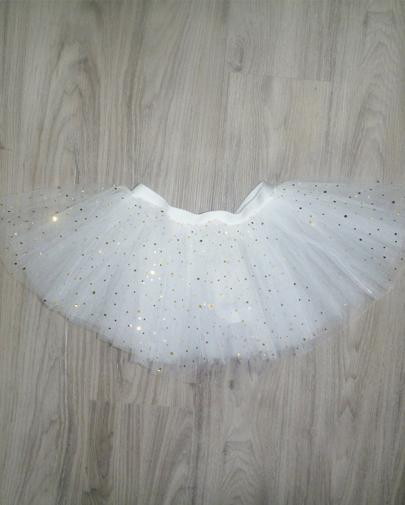 Studio 7 Illusion, Tutu Skirt, White / Metallic Gold Sparkles, CHTS02